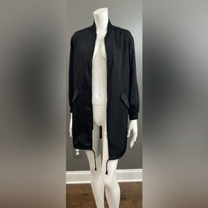 Love Tree Black Long Bomber Jacket Gold Hardware Size Small